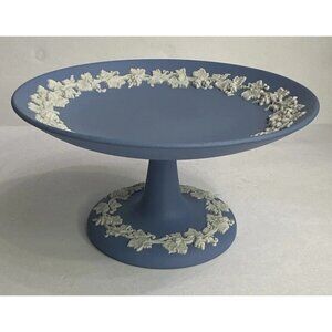 Vintage Wedgwood Blue And White cake stand Or Compote Dish Intricate Grapevines